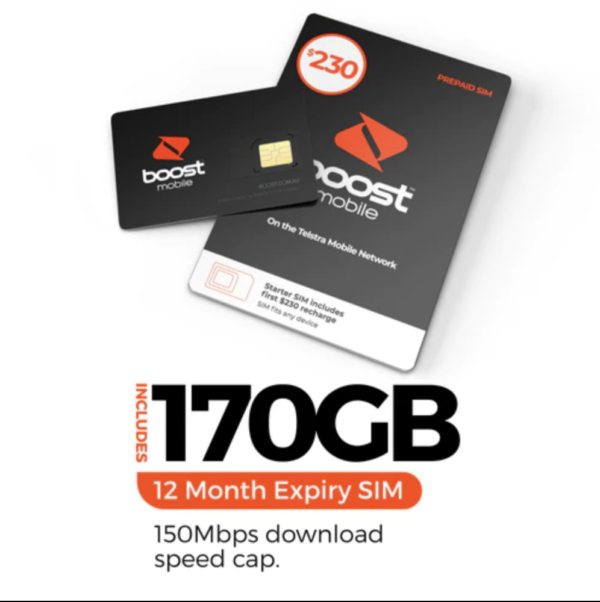 Boost $230 Sim Card (Pay $215)Sim Expiry 08-09-2025 365 DAYS(160GB Data+10GB bonus data is activated by 10-03-2025)