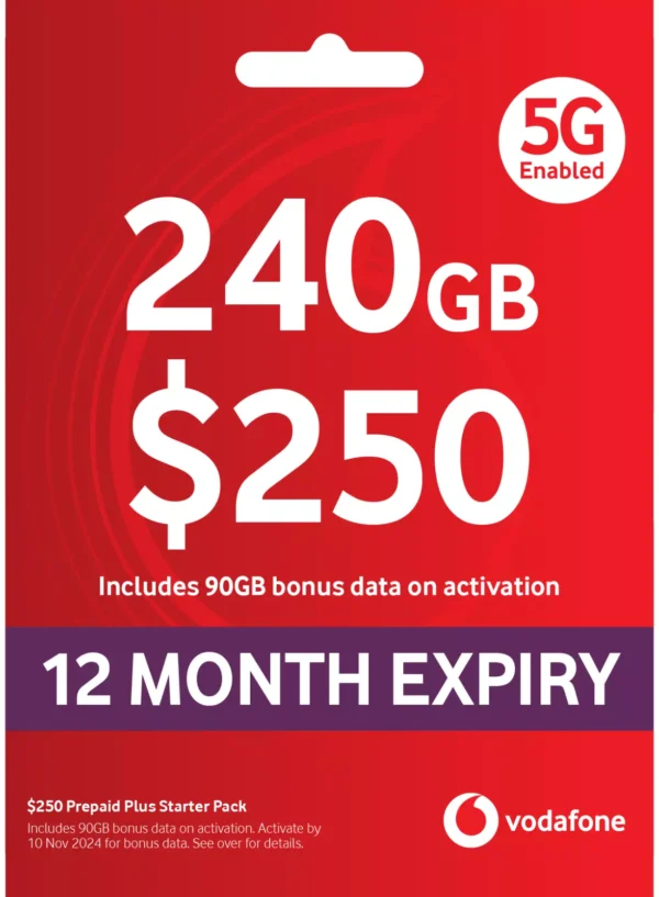 Vodafone $250 12 months Prepaid SIM Card 240GB Data Unlimited Calls Starter Pack