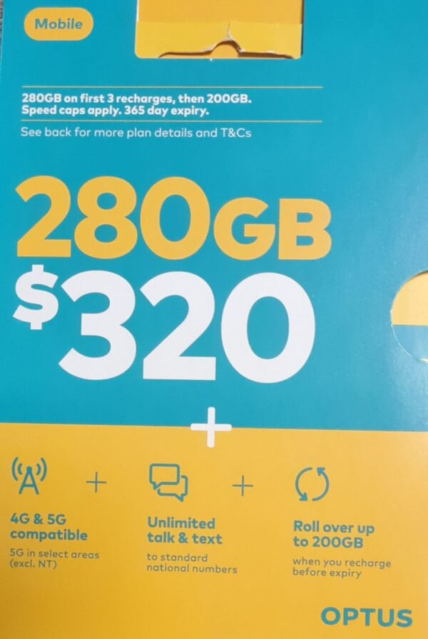 OPTUS $320 Prepaid Sim Starter Kit 260GB Data  365 days expiry - Image 2